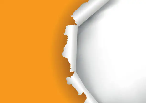 Vector illustration of Orange Ripped paper background, banner templat