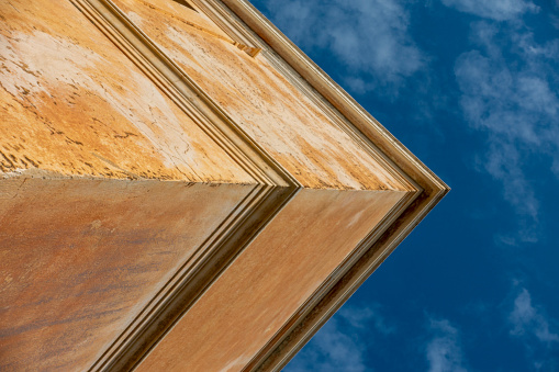 The architectural detail of a roofline on a home