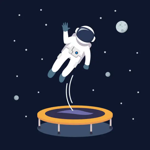 Vector illustration of Astronaut Jumping and Bouncing on Trampoline