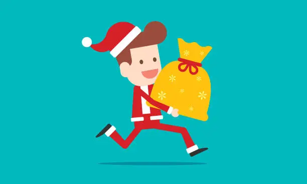 Vector illustration of Santa Claus Carrying  Christmas Gift