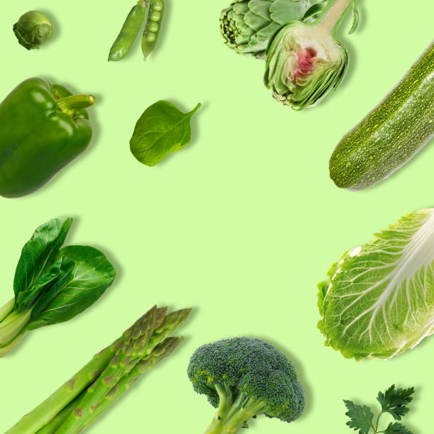istock Creative layout made of different green vegetables. 1441820298