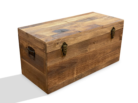 Wooden trunk with clipping path on white background