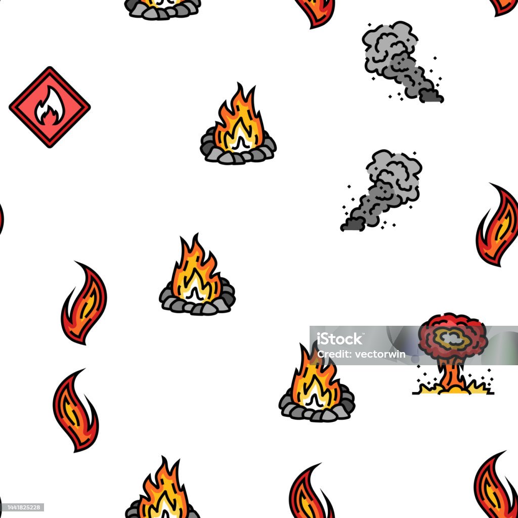 Fire Heat Pattern Flame Hot Fire Burn Bonfire Heat Vector Seamless Pattern Stock ...