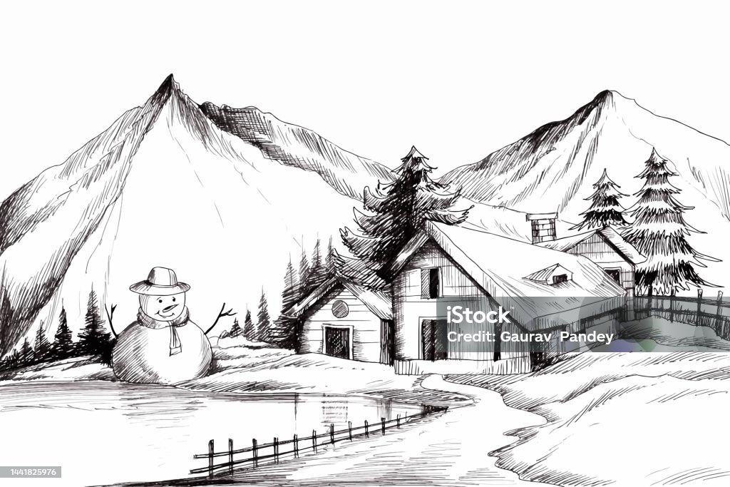 Tay Vẽ Phong Cảnh Mùa Đông Giáng Sinh Của Thời Tiết Lạnh Và Sương Giá Giáng  Sinh Cây Phác Thảo Nền Hình minh họa Sẵn có - Tải xuống Hình ảnh Ngay