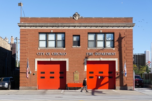 New York, USA Mar 29, 2015: Late in the day the iconic Hook & Ladder 8 fire station in Lower Manhattan Soho. Made famous by the original Ghostbusters movie.