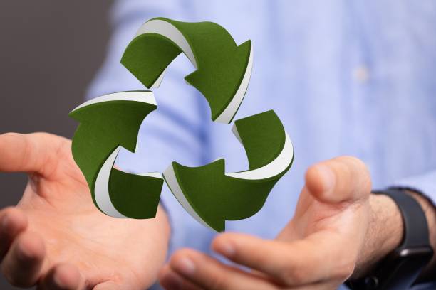 istock 3d rendering of the recycle sign with a man's hands below 1441830052