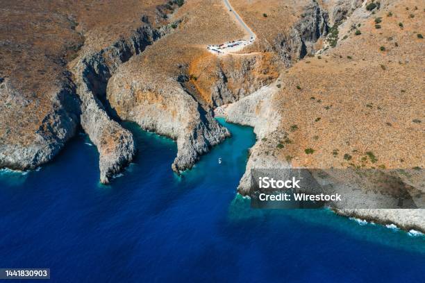 Crete Beach Seitan Limani Chania Stock Photo - Download Image Now - Crete, Drone, Aerial View
