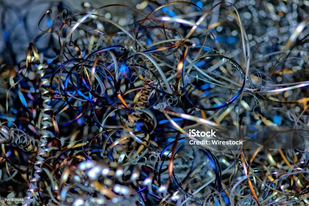 Macro shot of a stack of colorful non-ferrous scrap metals A macro shot of a stack of colorful non-ferrous scrap metals Metal Stock Photo