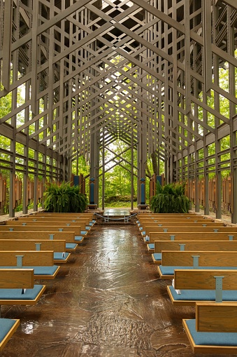 A one of the best religious buildings is the Thorncrown Chapel. A chapel in a forest reserve in Arkansas.