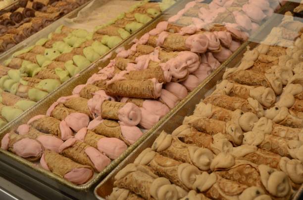 istock Closeup shot of cannolis with different fillings on display 1441833223