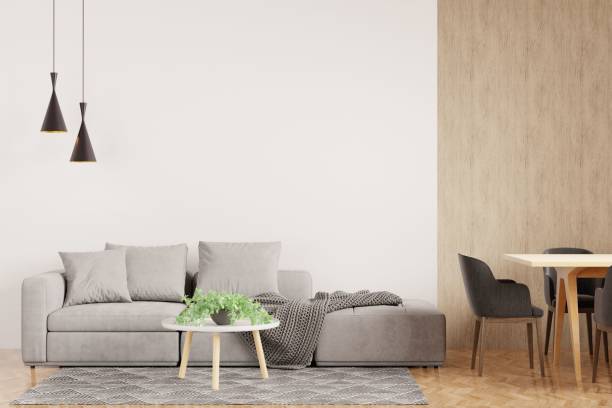 istock 3D rendering of a white modern living room interior 1441834569