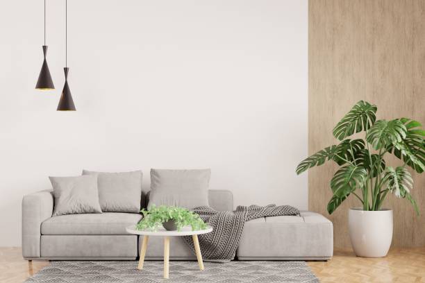 istock 3D rendering of a white modern living room interior 1441834571