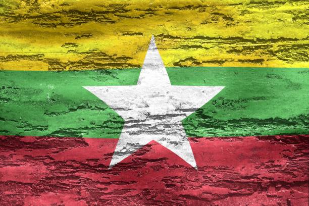 istock Myanmar flag painted on a wooden surface 1441834712