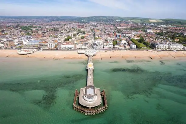Aerial panorama of the British seaside city of Worthing