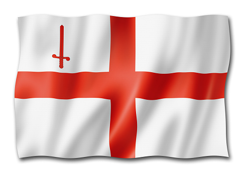 London City flag, United Kingdom waving banner collection. 3D illustration