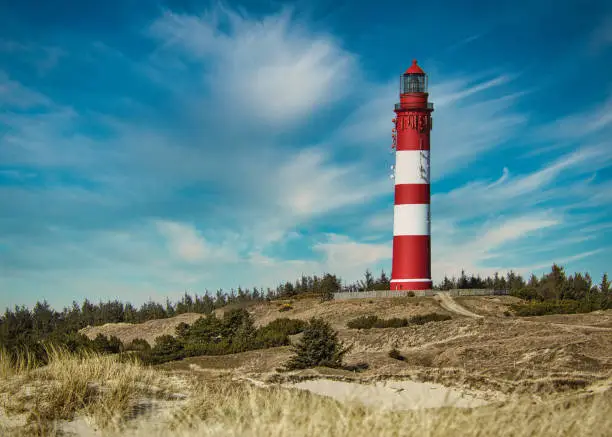 The Amrum lighthouse in Amrum Dunes nature preserve in Germany