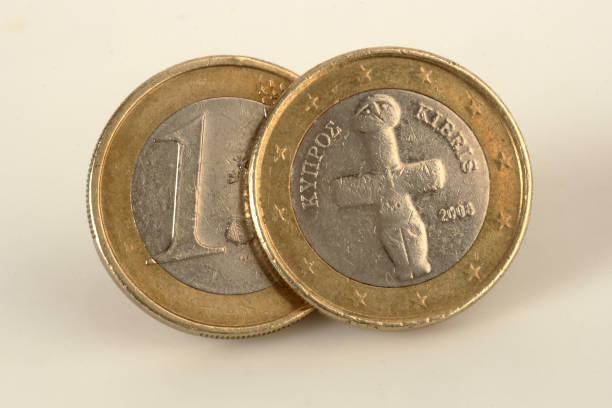 istock Closeup shot of coins from Cyprus on a plain background 1441839493