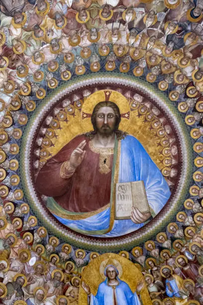 Photo of Vertical shot of the biblical frescoes in the Cathedral of Santa Maria Assunta by Giusto de Menabuoi