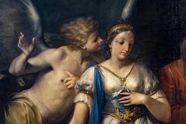 Photo of Beautiful oil painting of Judith and Holofernes - Holofernes speaks in Judith's ear