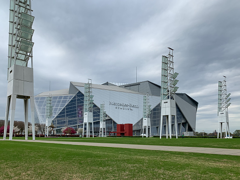 Atlanta, Georgia, United States – March 26, 2021: Mercedes-Benz Stadium in Atlanta, Georgia is being used as a community vaccination center to distribute
