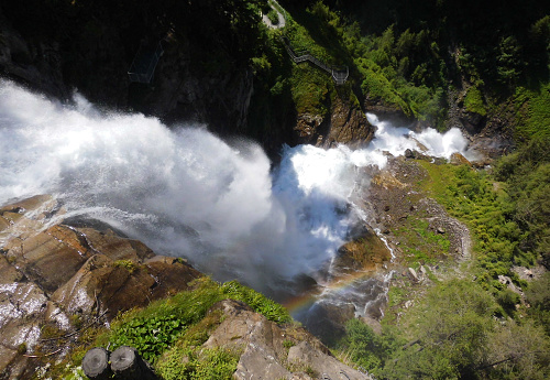 Fasting mountain stream rapids - Stuibenfall Austria dramatic waterfall with via ferrata