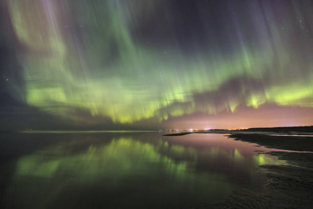 istock Mesmerizing view of polar lights over the seashore 1441842783