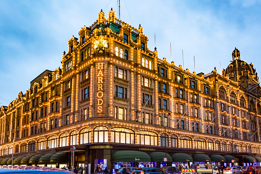 London, United Kingdom – March 08, 2016: Harrods, a large department store in London. One of the big ones in the world in the middle of London