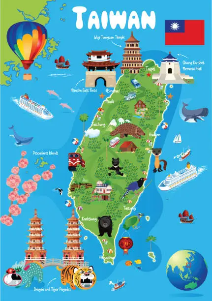 Vector illustration of Cartoon Map of Taiwan