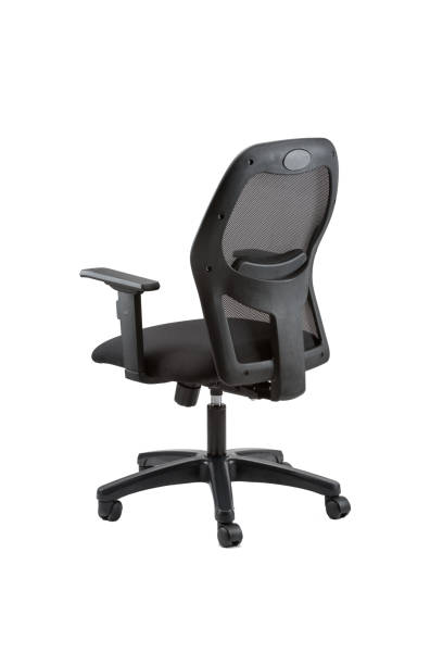 istock Vertical partial rear view of black office chair isolated on white background 1441846265