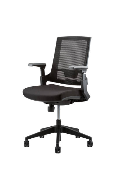 istock Vertical partial side view of black office chair isolated on white background 1441846279