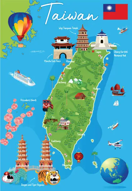 Vector illustration of Cartoon Map of Taiwan