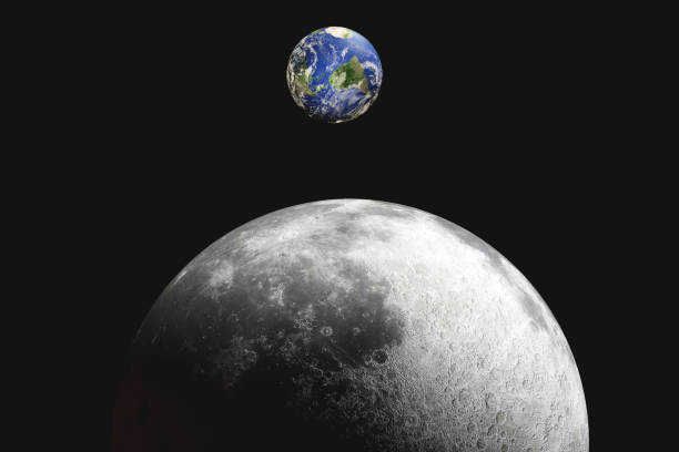 istock 3D rendering of the moon and the Earth isolated on a black b 1441848235
