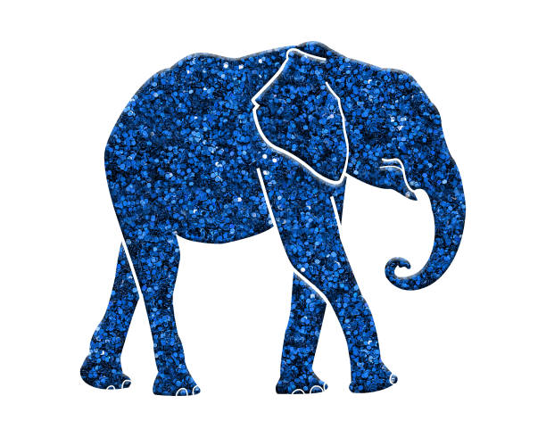 Elephant sillouette Hand Print with acrylic on paper, white, turquoise and blue