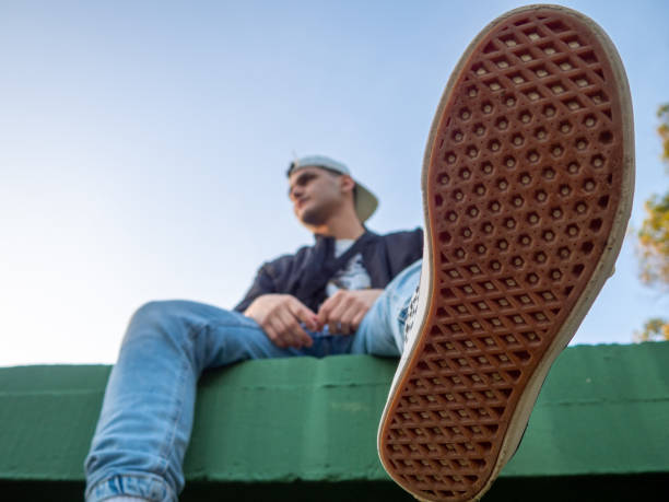 istock Selective focus shot of skate shoe sole 1441849681