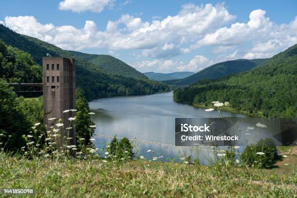 Beautiful Shot Of The George B Stevenson Dam Reservoir Lake In Austin Pennsylvania Stock Photo - Download Image Now
