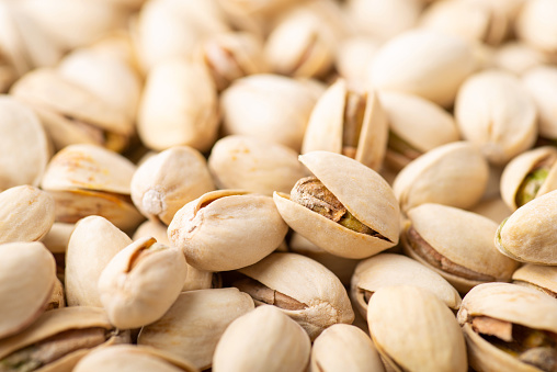 Fresh tasty fried and salted pistachios