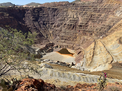 The rock layers at a huge copper mine near Bisbee, Arizona