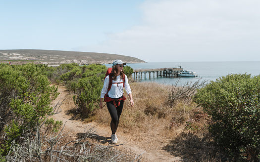 Channel Islands National Park, United States – June 15, 2020: Female Backpacking Along the Coast on Santa Rosa Island in the Channel Islands National Park