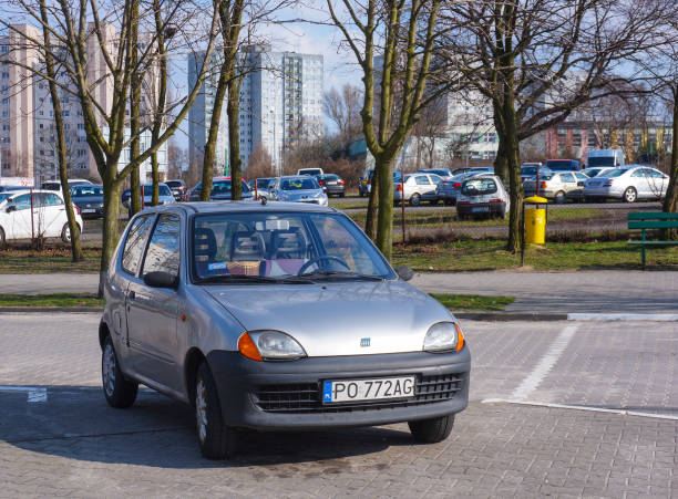 Poznan, Poland – April 07, 2016: Parked Fiat Seicento on a sidewalk on the Stare Zegrze area