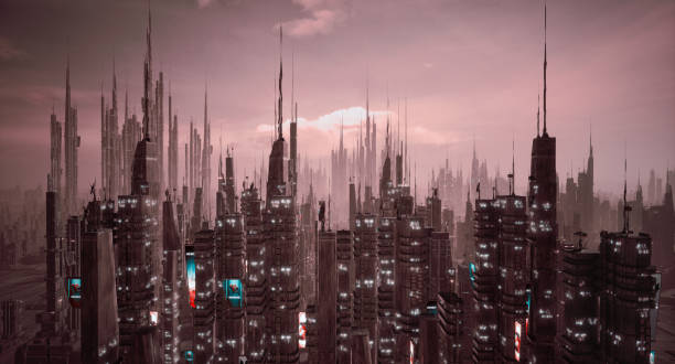 istock Futuristic cyberpunk city and metaverse concept, 3d render 1441857845