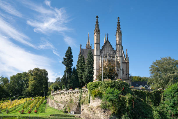 Panoramic image of Apollinaris church against blue sky, Remagen, Germany