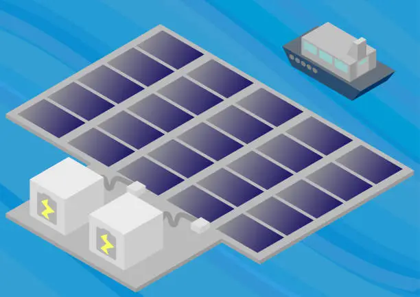 Vector illustration of Image illustration of a solar panel floating on isometric water
