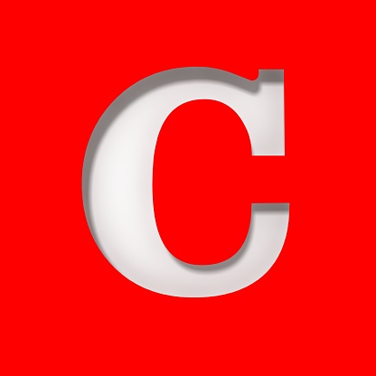 C letter white capital letter sign cut out stencil 3d rendering illustration isolated on red background