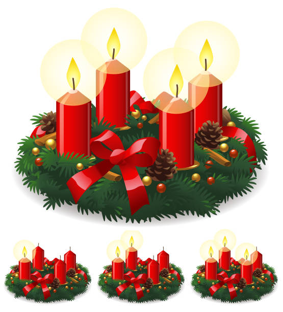 adventskranz - weihnachtsdekoration - adventskranz stock-grafiken, -clipart, -cartoons und -symbole