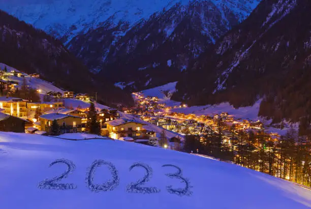 2023 on snow at mountains - Solden Austria - celebration background