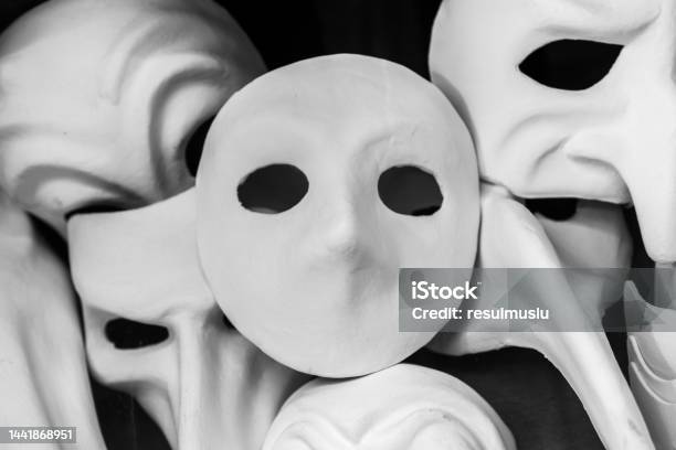 Two White Masks Isolated On White Stock Photo - Download Image Now - Mask -  Disguise, White Color, Theater Mask - iStock