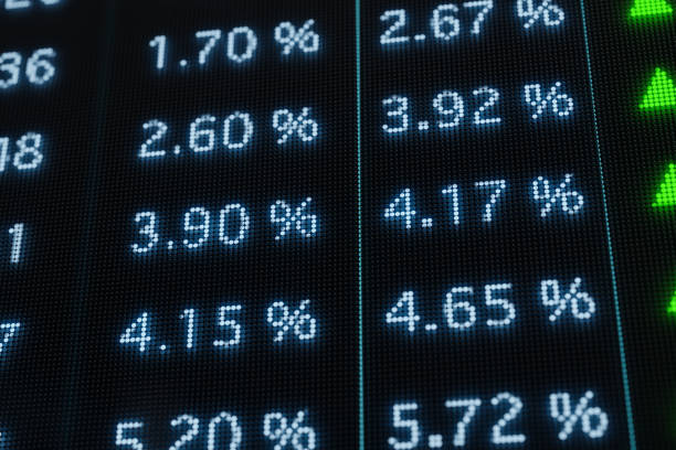 istock Bond market screen with rising yields and interest rates. 1441869083
