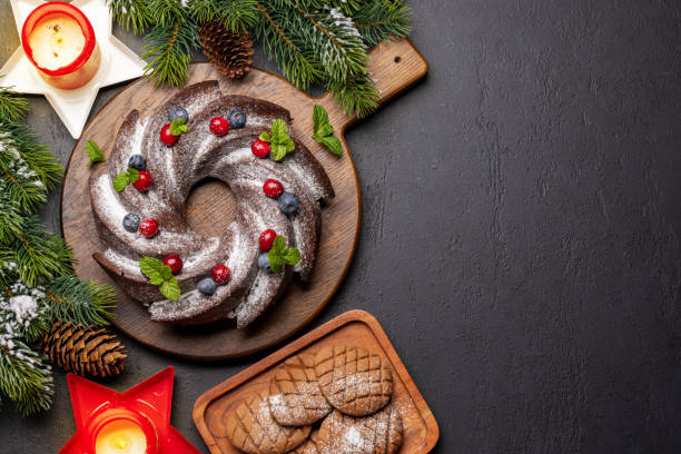istock Christmas cake with blueberries, cranberries and mint 1441870358