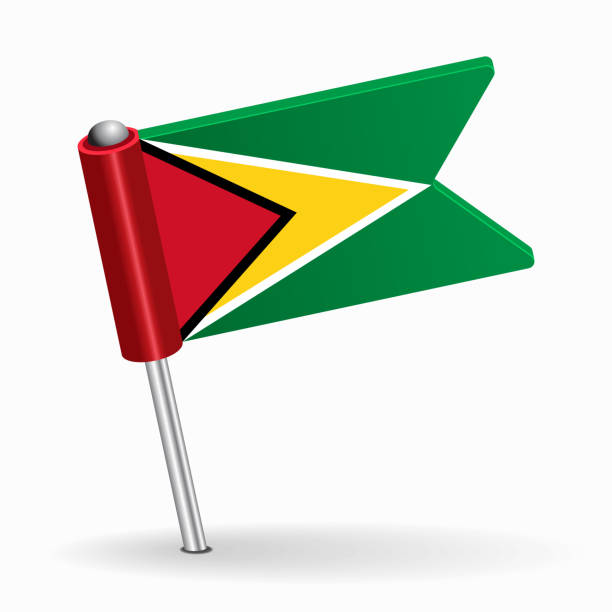 ilustraciones, imágenes clip art, dibujos animados e iconos de stock de diseño del puntero del mapa de la bandera de guyana. ilustración vectorial. - bandera de guyana ilustraciones