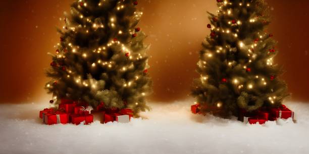 istock New Year and Christmas card with Christmas trees 1441872143